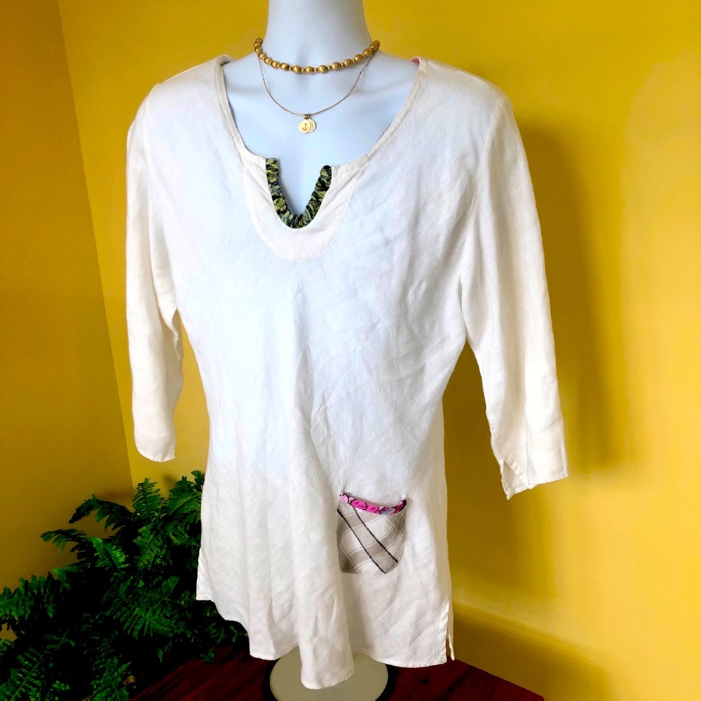Somewhat Funky Liz & Jane Creme Linen Top Sz XL